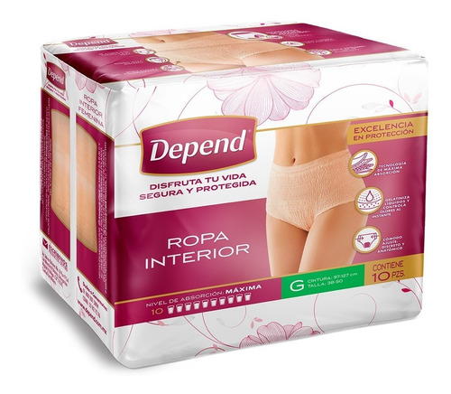 Depend Ropa Interior Mujer Para Incontinencia, Grande, 12 Pz Talla Grande