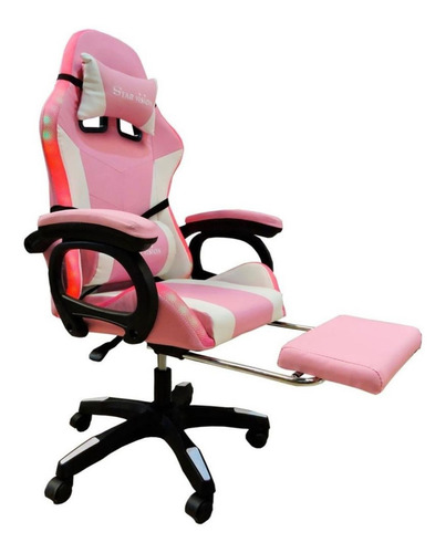 Silla de escritorio Star Vision SV-SILLA gamer ergonómica  rosa y blanca con tapizado de cuero sintético