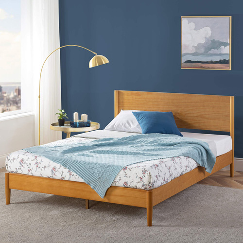 Zinus Allen Marco De Cama De Plataforma De Madera De Elegancia Clásica: Este Hermoso Diseño De Mediados De Siglo Con Patas Redondeadas Y Un Acabado De Madera Maciza Añade Estilo A Tu Dormitorio Sin Gastar Mucho Dinero