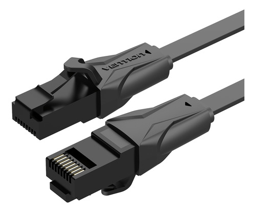 Cable De Red Vention Cat6 Certificado - 15 Metros Plano Ultra Fino Y Liviano  - Premium Patch Cord - Utp Rj45 Ethernet 10gbps - 250 Mhz - Cobre - Pc - Notebook - Servidores - Negro - Ibabn
