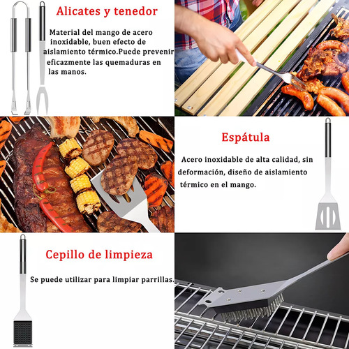 Set De 21 Juego De Utensilio Para Asador Carne Acero Inoxido