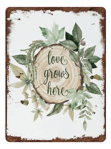 Letrero Estaño Vintage Cita Love Grows Here Rustico Para 7.9