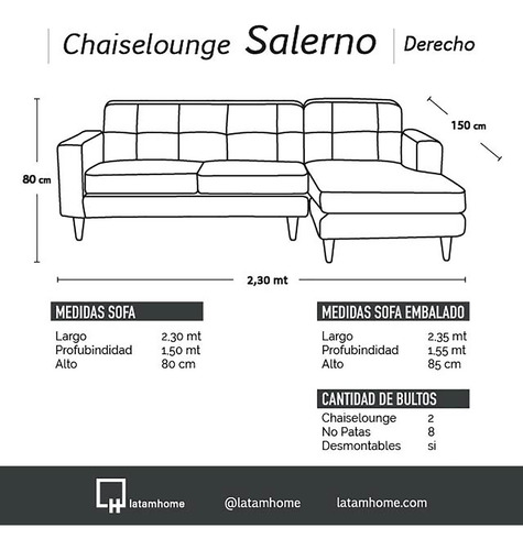 Sofa Seccional Derecho Salerno Pu - Latam Home