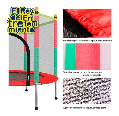 Imagen 2 de 3 de Cama Elástica Trampolín 140+ Cobertor + Red Colores - El Rey