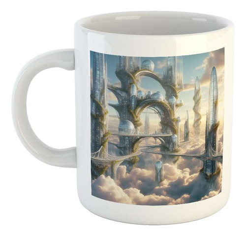 Taza Ceramica Ciudad Nubes Futurista Cristal Futuro M1