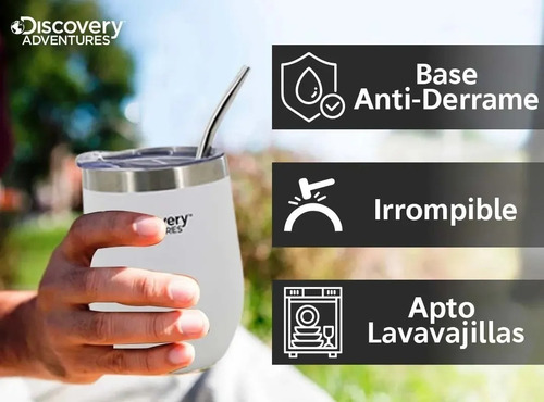 Imagen 6 de 7 de Mate Vaso Térmico Acero Inoxidable Discovery Tapa+ Bombilla