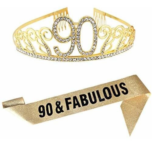 Paquetes De Fiesta - Tiara De Oro De 90 Cumpleaños Y Faja De
