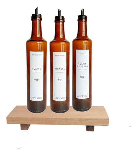 Set 3 Dispenser Aceitero Vidrio Aceite+vinagre+oliva+tablita