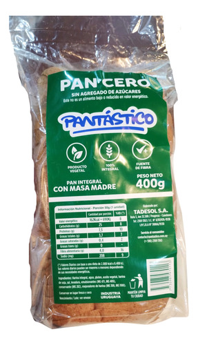 Pan Molde Integral Masamadre Vegano Pantastico 0 Azucar