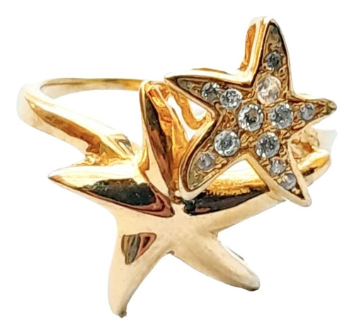 Anillo Plata 925 Dorado Estrellas De Mar Zirconia Anpl116