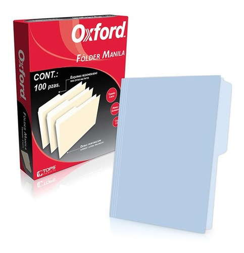 Folder Papel Carta Oxford 1/2 Ceja Color Azul 1pq C/100pz