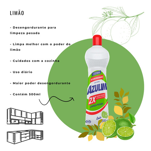 Kit 12 Limpador Desengordurante Azulim Limão 500ml Start