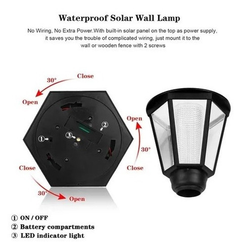 Imagen 8 de 9 de Pack X2 Farol Solar Retro Exterior Luz Led Jardin Antiguo