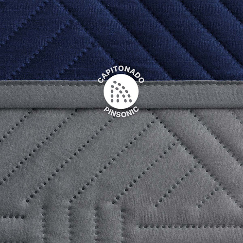 Edredón Ligero Doble Vista Real Textil + 2 Fundas De Almohada, Juego De Colcha Queen Size, Color Azul Marino - Gris Oscuro Azul Marino - Gris Oscuro Liso