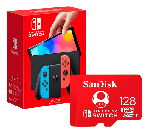 Nintendo Switch Oled Neon + Micro Sd 128 Gb Edicion Mario