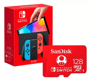 Nintendo Switch Oled Neon + Micro Sd 128 Gb Edicion Mario