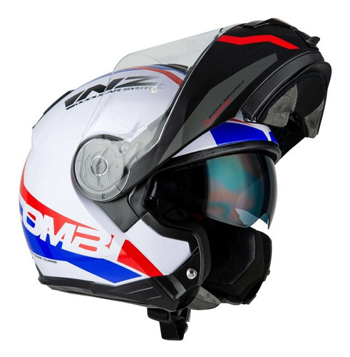 Capacete Articulado Moto Nzi Combi 2 Shock Branco Red @# Tamanho do capacete 61/62 (XL)