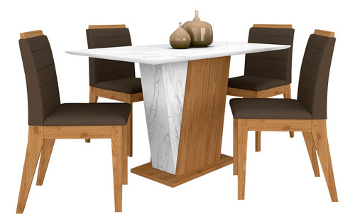 Mesa Com 4 Cadeiras Qatar 1,20 Cin/carraro Bra/mar - M A Cor Cinamo/carrara Branco/marro 04 Desenho do tecido das cadeiras Liso