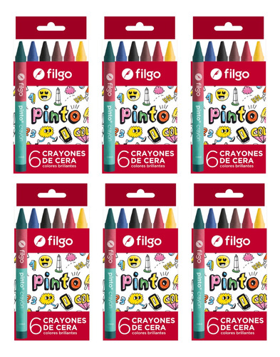 6 Cajas De Crayones De Cera Filgo Pinto X 6 Colores