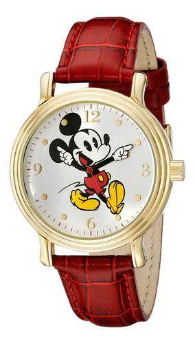 Reloj Mujer Disney W001870 Cuarzo Pulso Rojo En Cuero