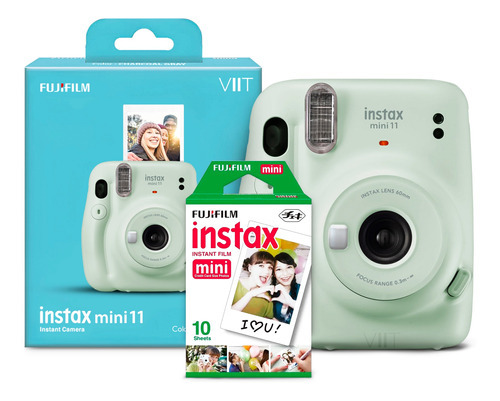 Máquina Fotográfica Instantânea Instax Mini 11 + 10 Filmes Cor Verde Pastel