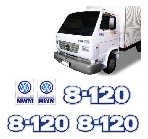 Kit Emblemas 8-120 Caminhão Volkswagen Mwm Adesivo Branco