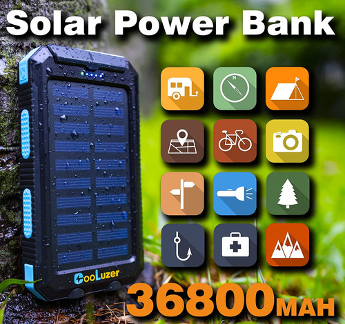 Power Bank Solar De 36800 Mah Impermeable, Linterna Led 