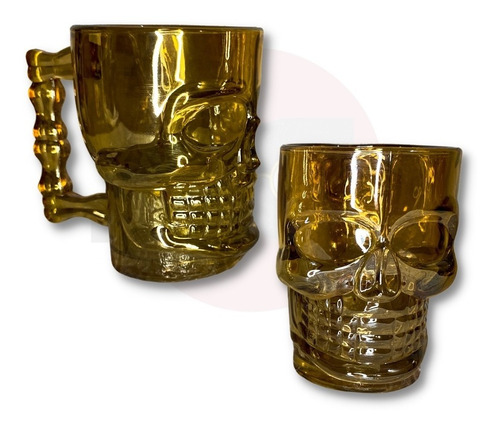 Set X 2 Vasos Cerveceros Calavera 500 Ml Dorados