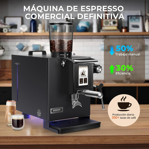 SANGKEE Cafetera Espresso Comercial, con molinillo integrado y espumador de leche, Doble Caldera, control PID+NTC, Rey de la relación calidad-precio comercial, Ideal Para Cafeterías Y Uso Negocios