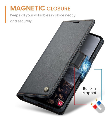 Funda Para Samsung S25 Premium Caseme Leather Cuero Colores Negro