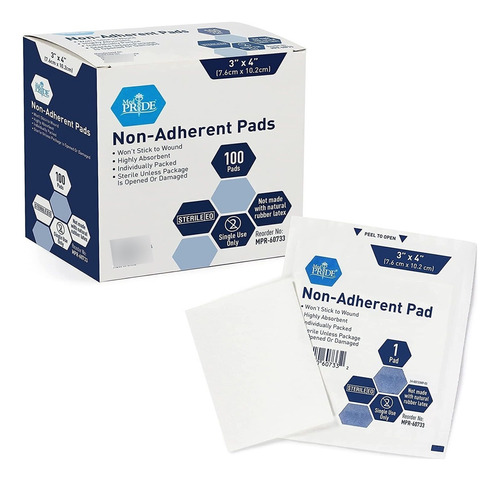 Medpride Sterile Non-adherent Pads| 100-pack, 3 X 4| Non-adh