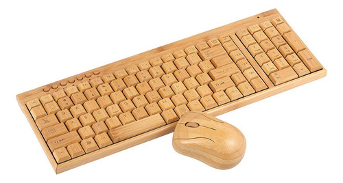 Ts 2.4g Inalámbrico De Bambú Pc Teclado Y Ratón Combo