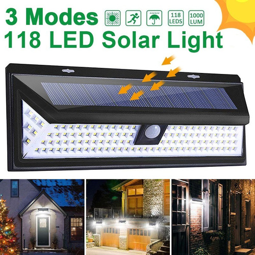 Lámpara Solar De 118 Led Con Sensor De Movimiento P/pared