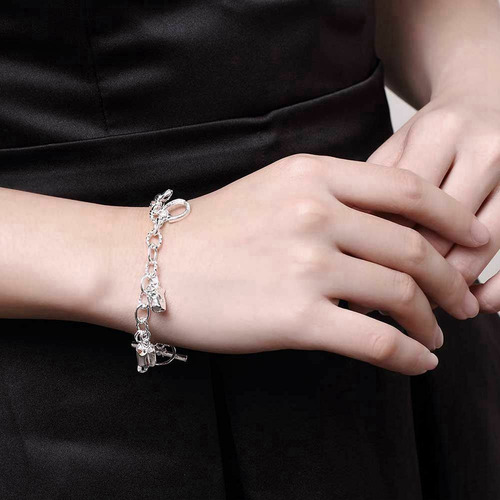 Imagen 5 de 8 de Pulsera Plata 925 Con Dijes Caballo, Herraduras, Bota