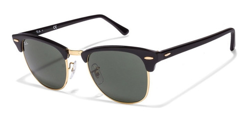 Anteojos de sol polarizados Ray-Ban Clubmaster Classic Standard con marco de acetato color polished black, lente green de cristal clásica, varilla polished black de acetato - RB3016