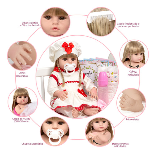 Boneca Reborn Grande Loira Recém Nascida 46cm Lindos Itens