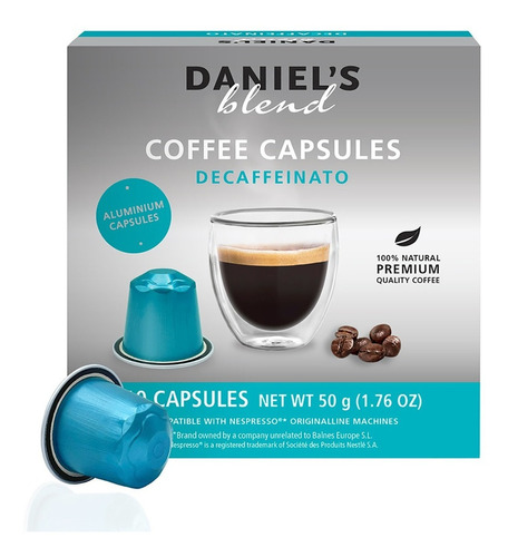 Caja 10 Capsulas cafe Descafeinado Para Nespresso Daniel's Blend Aluminio