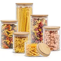 Comprar Joyjolt Tarros De Vidrio De Borosilicato Con Tapas De Bambú. Juego De 6 Recipientes Herméticos Sellables. Botes De Comida Con Tapa Hermética Para Almacenamiento De Despensa Y Organización De Cocina