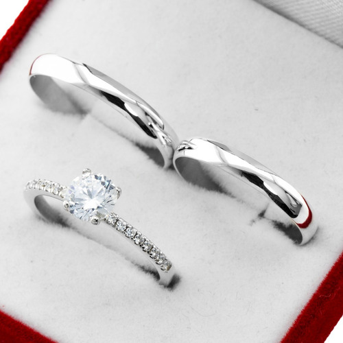 Imagen 1 de 9 de Alianzas Con Anillo Solitario Plata Compromiso Matrimonio
