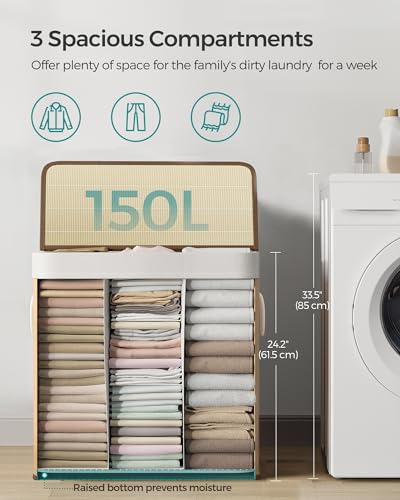 Cesta De Lavandería 150l Con Tapa Y 3 Secciones