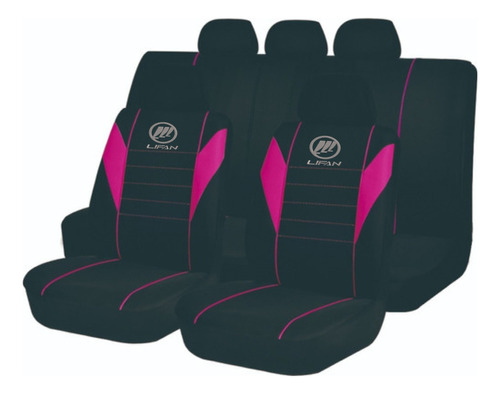 Juego Cubreasiento Universale Tela Negro Rosado Logo Lifan