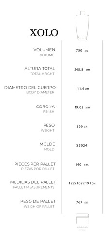 Licorera Premium Xolo 750 Ml Con Corcho 2 Piezas