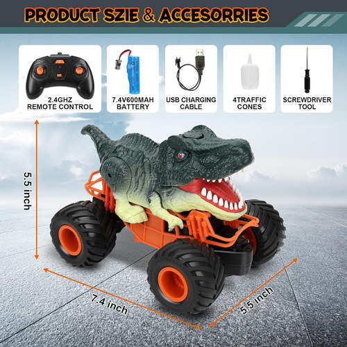 Uniland Rc Monster Car, Camión De Dinosaurio Con Control Rem