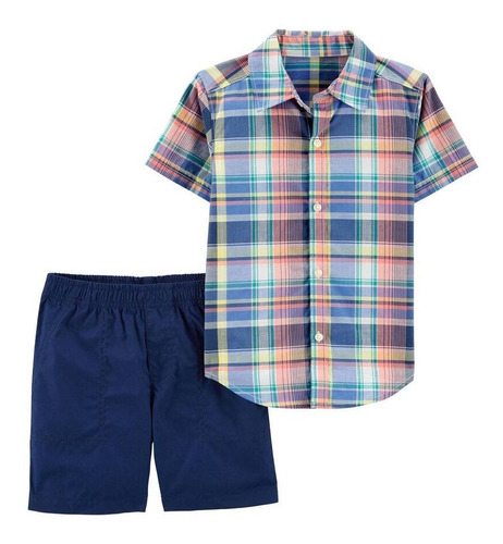 Set Con Short Y Camisa A Cuadros Algodon  Carters 12m Flaber