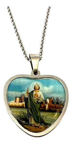 Collar Corazón San Judas Tadeo De Acero Inoxidable