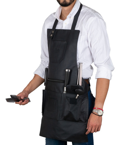 Delantal Mandil Parrillero Ajustable Piel Vacuno Con Bolsas