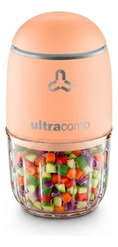 Procesadora Ultracomb Pc-6802 200w Coral Claro 300ml Carnes Verduras Frutas 6 Cuchillas Acero Inox Bold de Vidrio