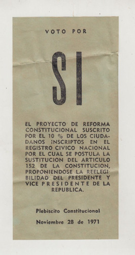 1971 Hoja Votacion Plebiscito Constitucional Art 152 Uruguay
