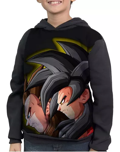 Blusa de Frio Moletom Full Goku Criança Desenho Anime com Capuz