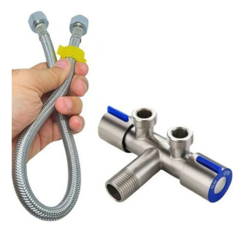 Registro Duplo 1/2 Torneira Aço Rabicho Engate Flexível